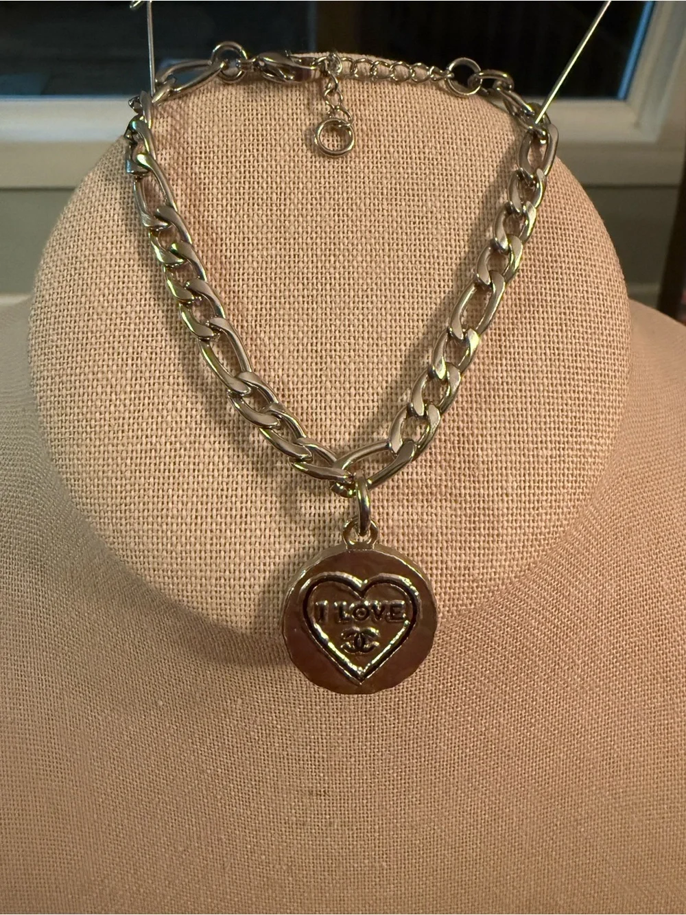 Silver Heart Charm Chain Bracelet “I LOVE CC”